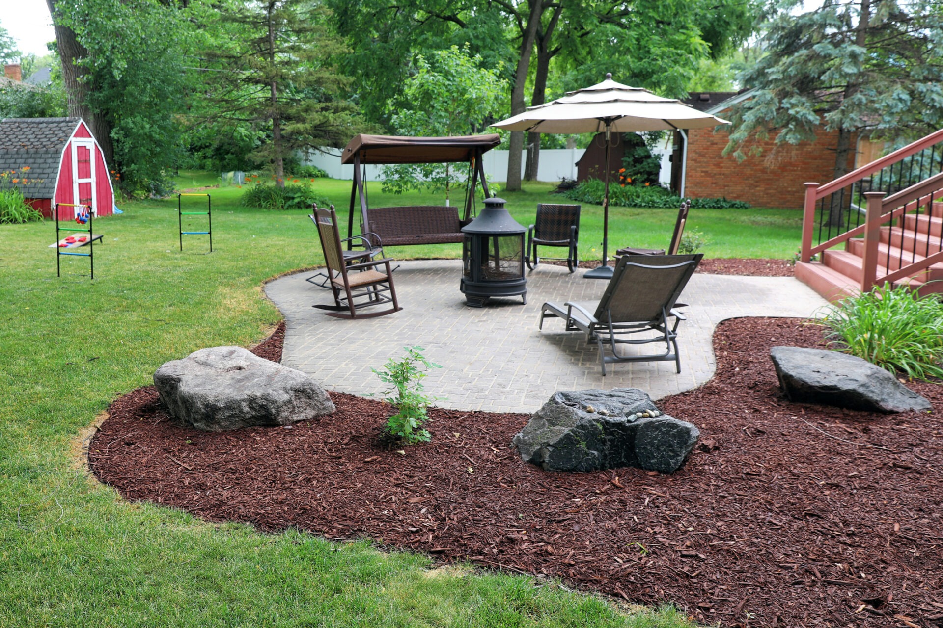 Suburban backyard patio and garden